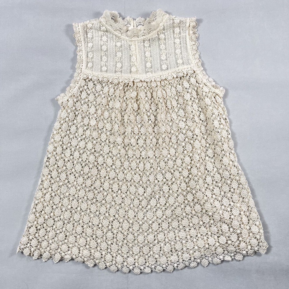 Lilis Closet Crochet Lace Top Women Small Cream Sleeveless Knit Cottage‎ Boho